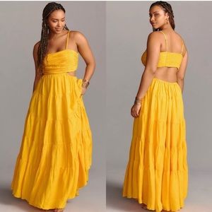 Anthropologie Let Me Be Orange Cut Out Tiered Maxi Dress